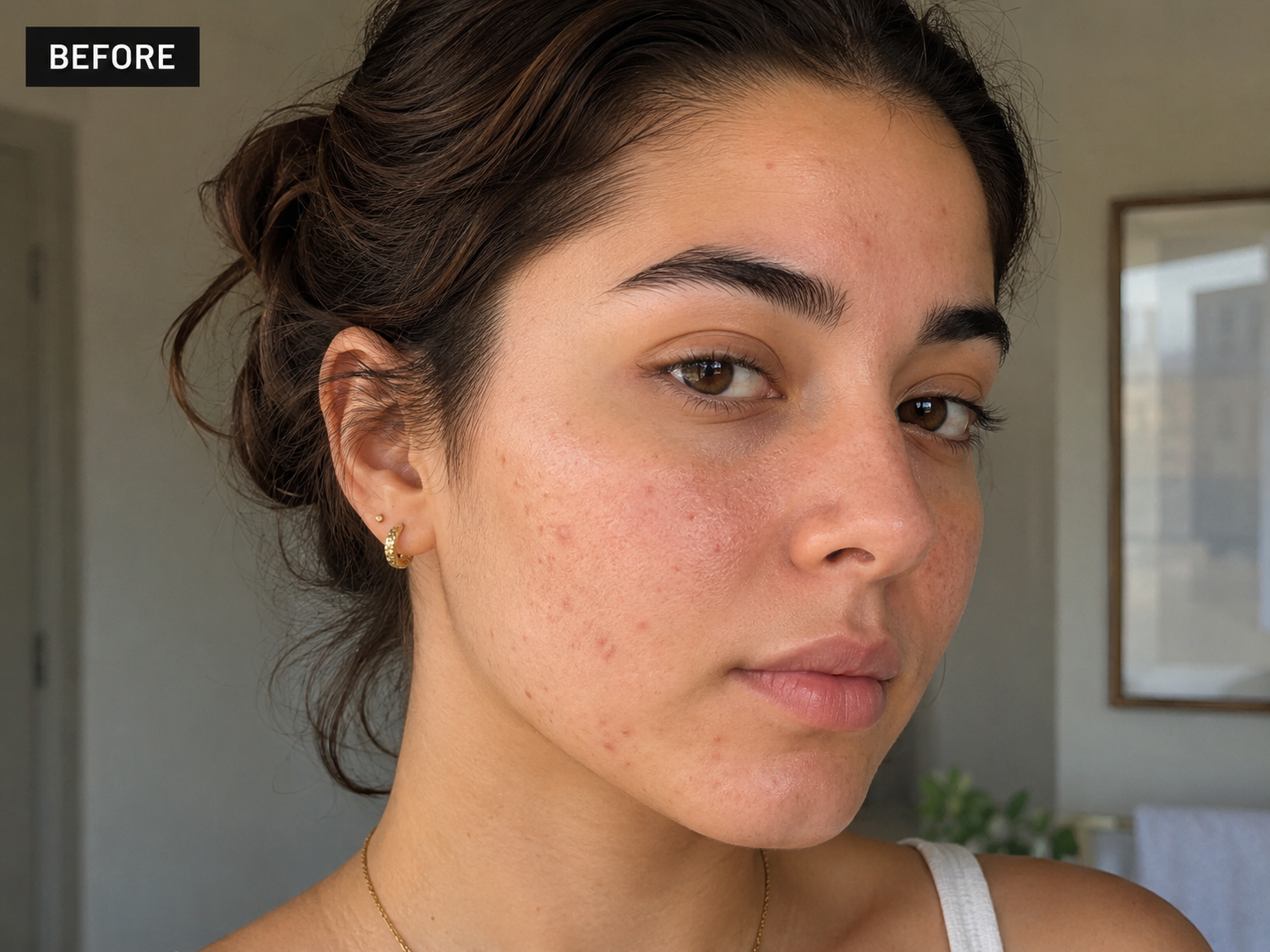 Before LED therapy sessions, visible texture and breakouts