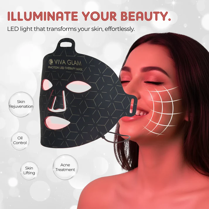 Editorial creative showing the photon mask with the words illuminate your beauty